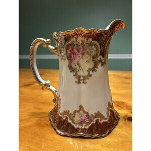 Noritake NIPPON Porcelain Gold Gild Beaded Scalloped Pitcher Vintage